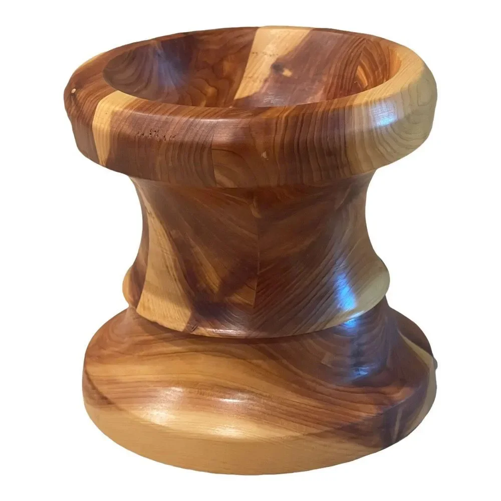 Cedar Wood Candle Holder Mid Century Handcrafted‎ Segmented Lathe Turned 5.5